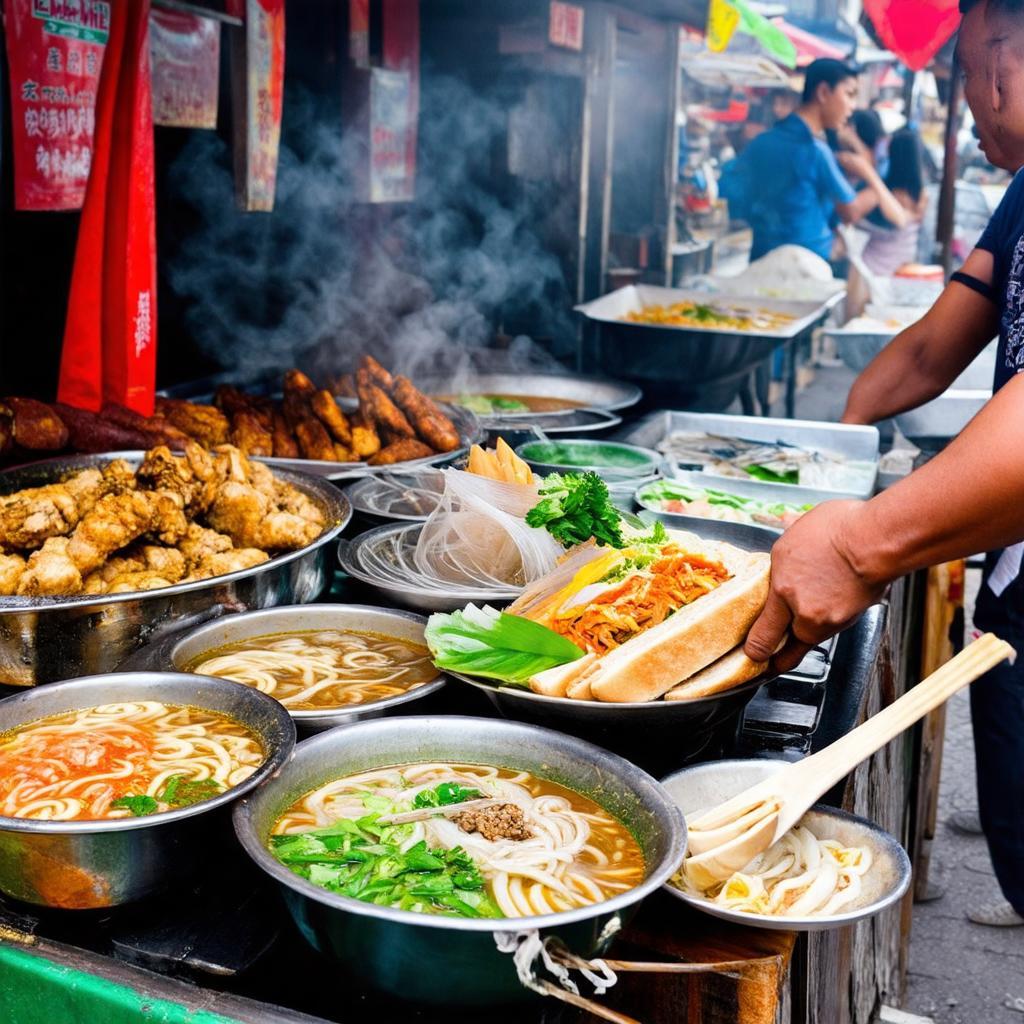 Các món ăn đường phố hấp dẫn như phở, bún, bánh mì bày bán quanh chợ Vĩnh Khê.