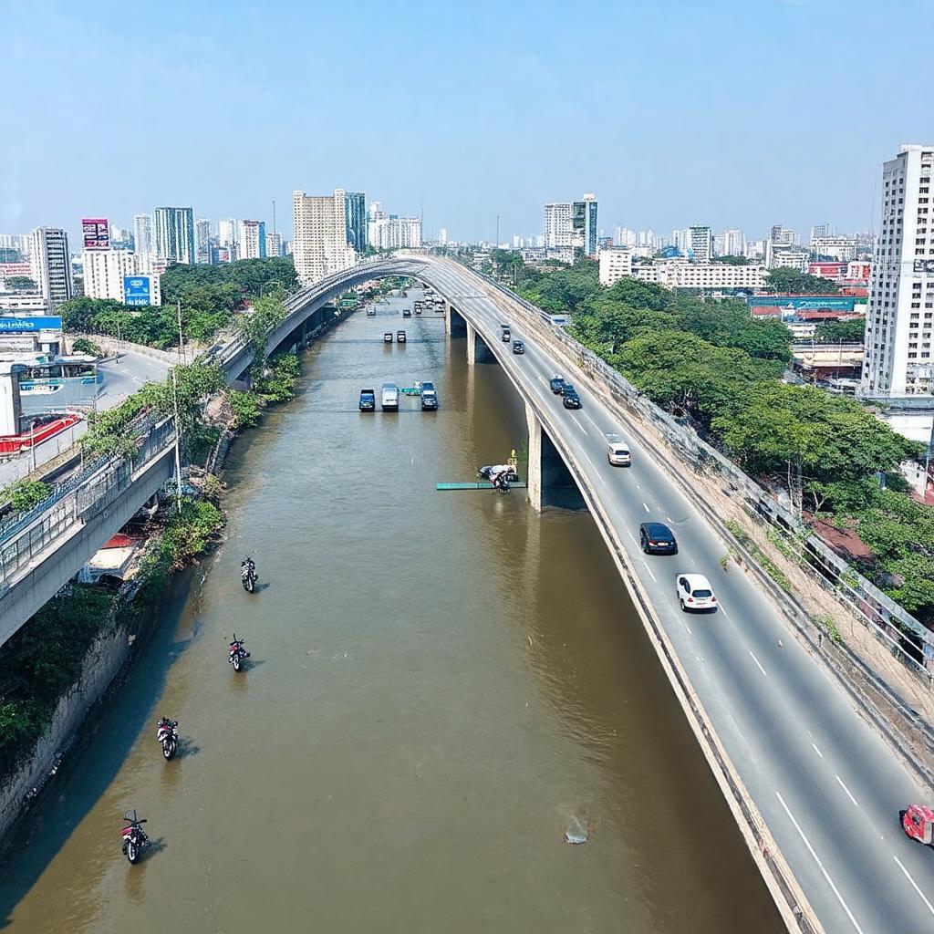 Toàn cảnh Cầu Nước Lên trên Đại lộ Võ Văn Kiệt tại Quận Bình Tân