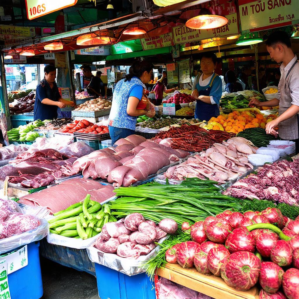 Hình ảnh các quầy hàng bán đồ ăn hoặc thực phẩm tươi sống tại Chợ Liên Ấp 123, Bình Chánh