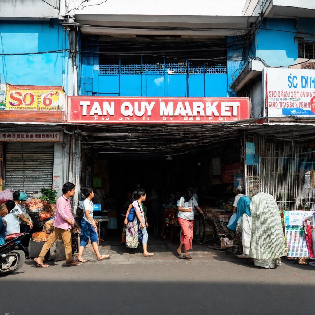 Hình ảnh cổng chợ Tân Quy Quận 7 tại địa chỉ số 6 Tân Quy TP HCM, điểm đến mua sắm quen thuộc