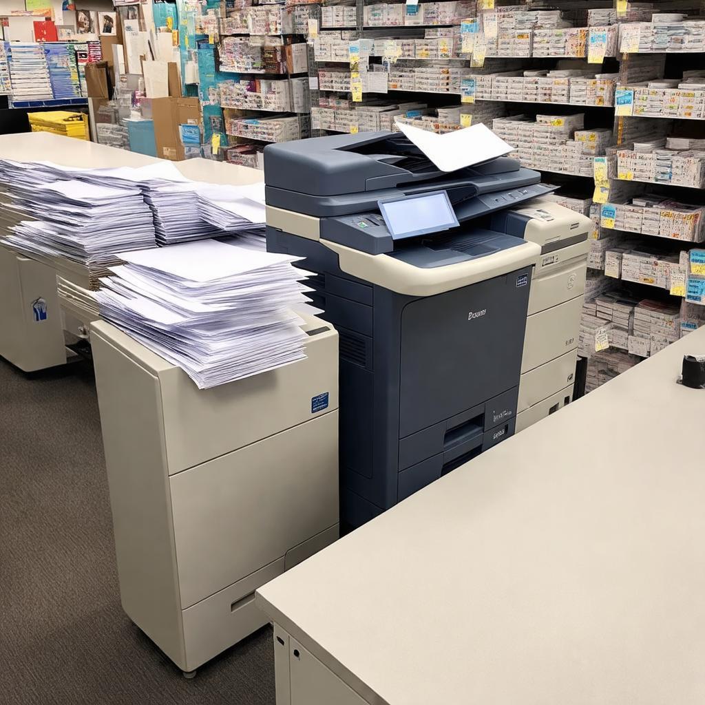 Khu vực cung cấp dịch vụ in ấn, photocopy và đóng gáy tài liệu tại Văn Phòng Phẩm Thanh Phong Đồng Tâm.