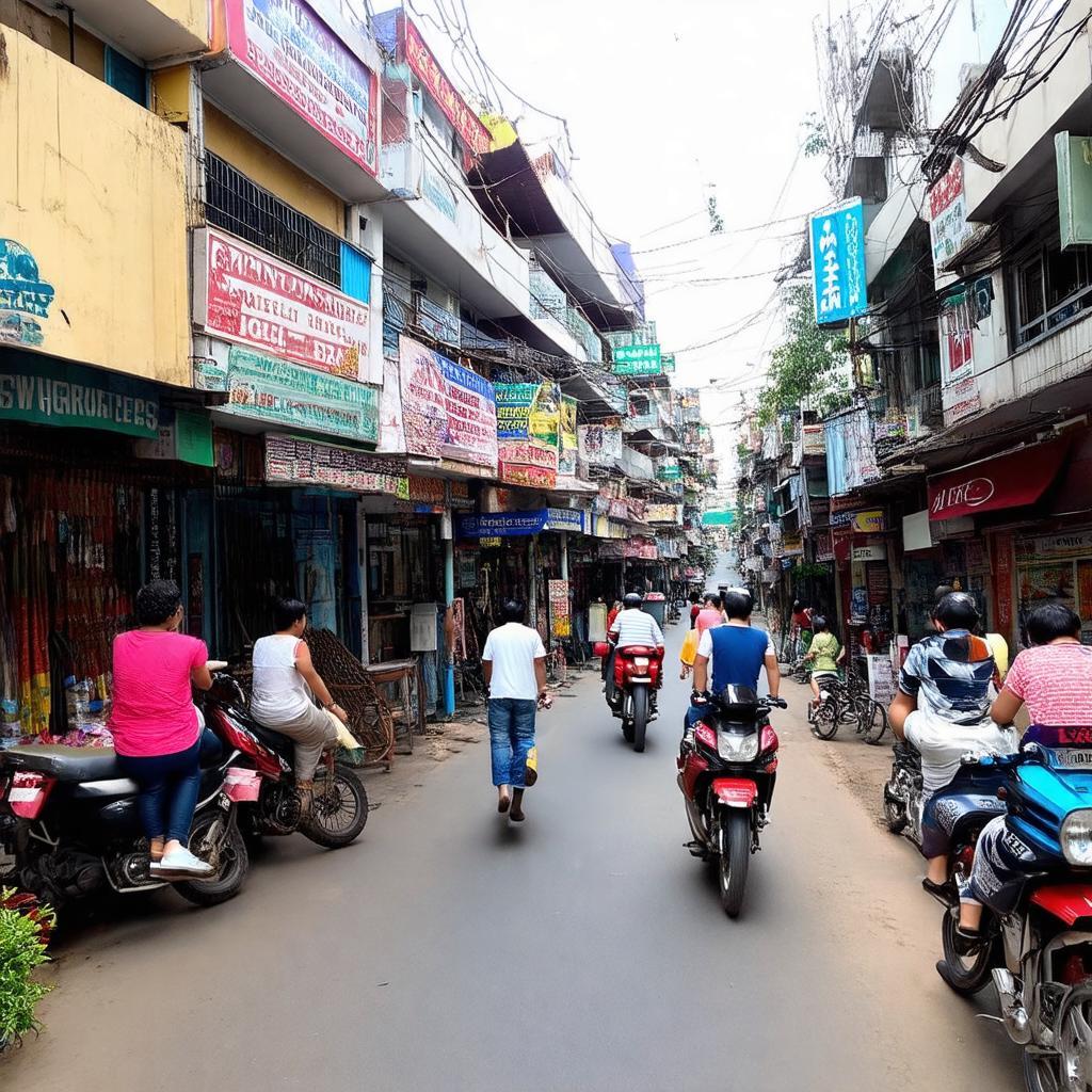 Cảnh quan đô thị và hoạt động kinh doanh sầm uất gần Ngã tư An Phú