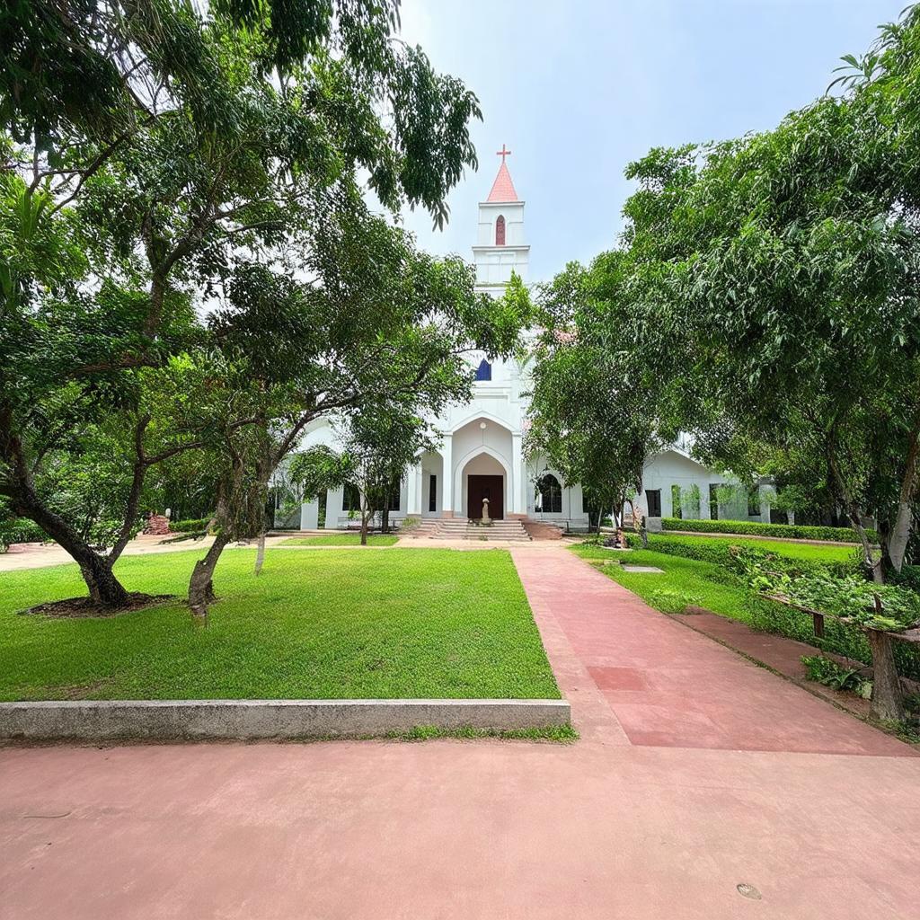 Khuôn viên xanh mát tại Giáo xứ Thánh Phong, Tân Thạnh, Bà Rịa – Vũng Tàu