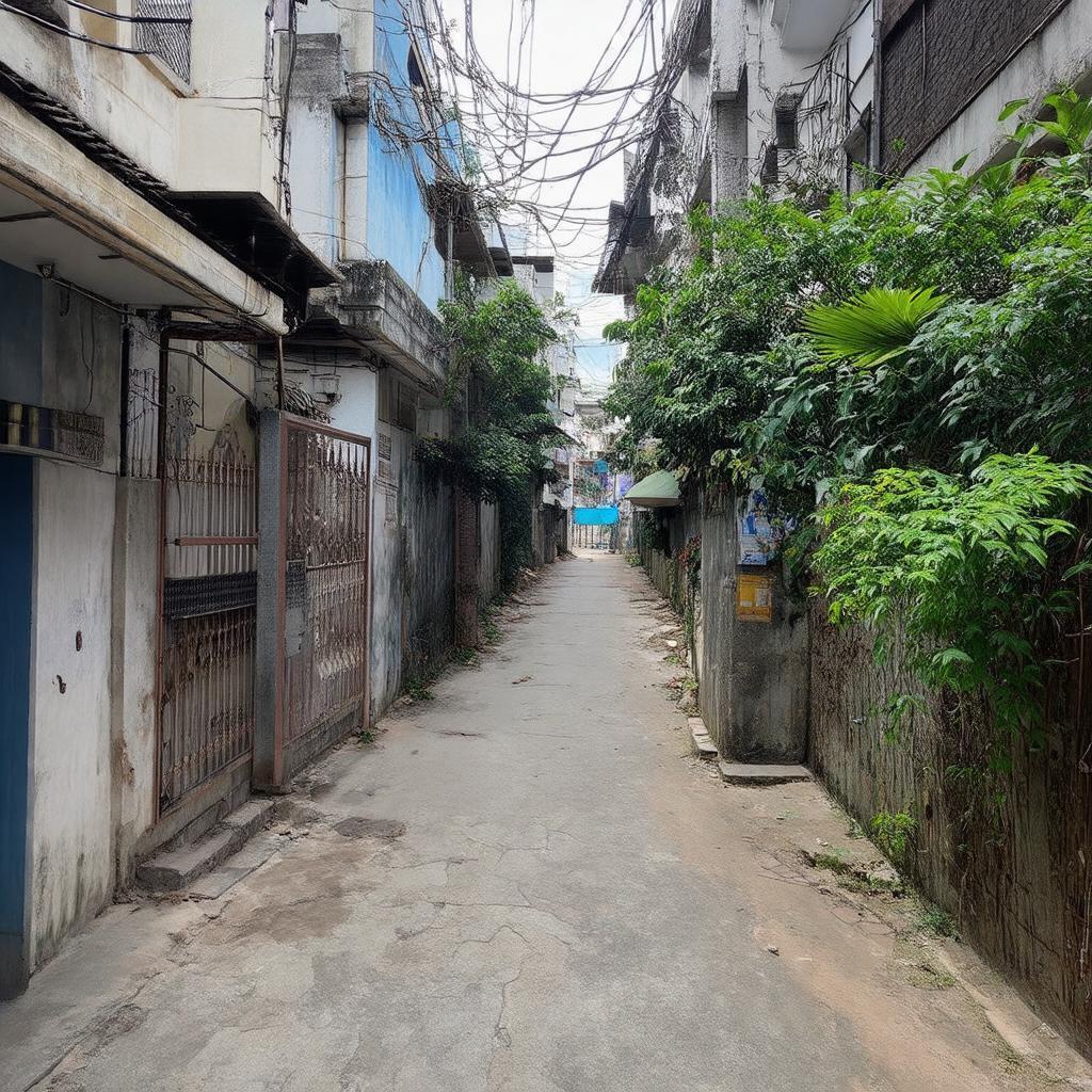 Hình ảnh minh họa một lối vào con ngõ yên tĩnh, giống như Ngõ 63 Lê Đức Thọ, tại một khu dân cư ở Mỹ Đình