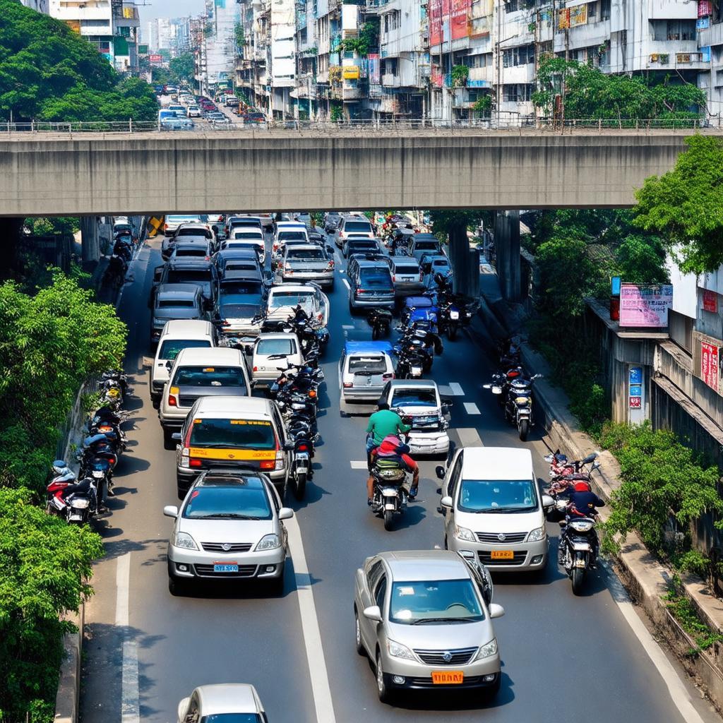 Hình ảnh mật độ giao thông đông đúc dưới cầu vượt Trương Định giờ cao điểm