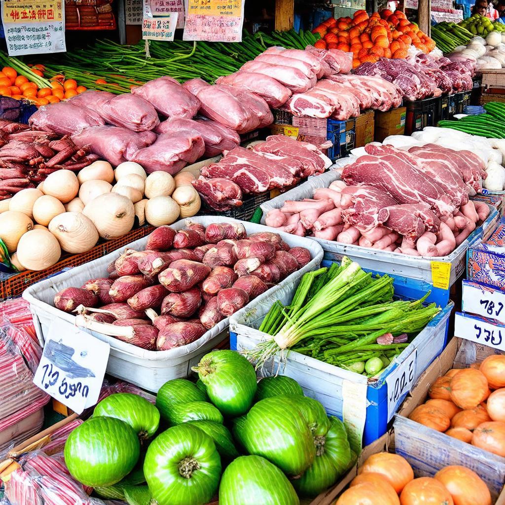 Các loại mặt hàng phong phú và đa dạng được bày bán tại Chợ Bầu, xã Kim Chung, Đông Anh