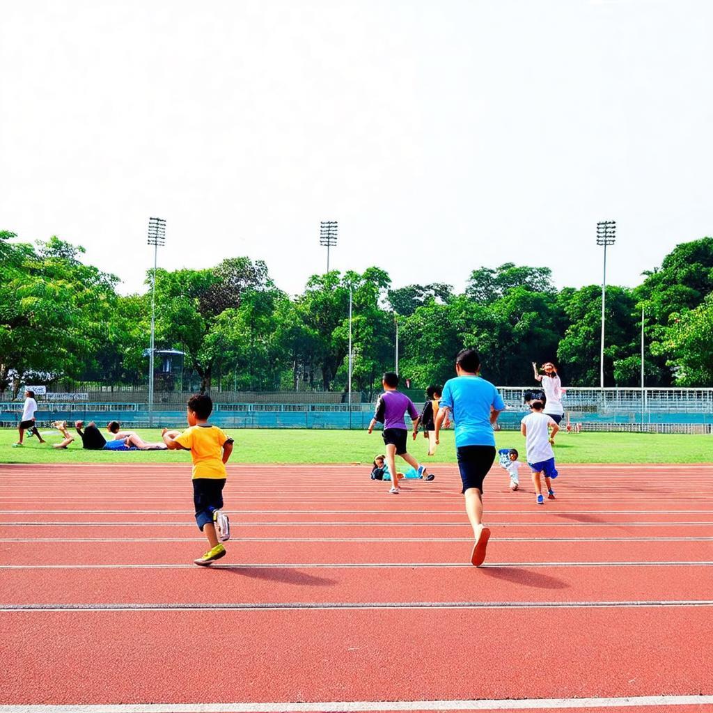 Hình ảnh người dân đang tập thể dục hoặc các gia đình vui chơi tại Sân vận động Phú Thọ Quận 11