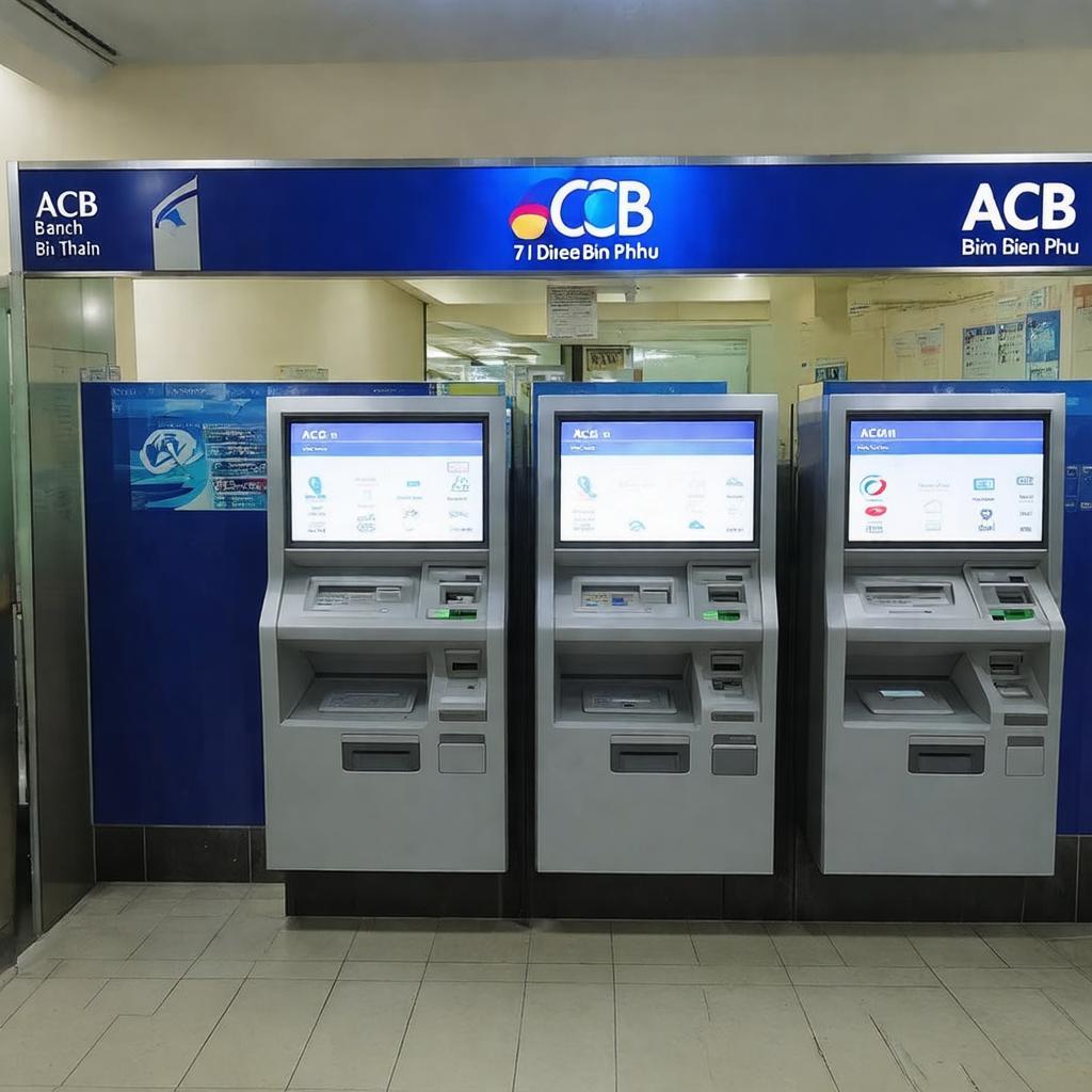 Khu vực máy ATM của ACB tại chi nhánh 71 Điện Biên Phủ, Bình Thạnh, hiển thị các máy và không gian sử dụng