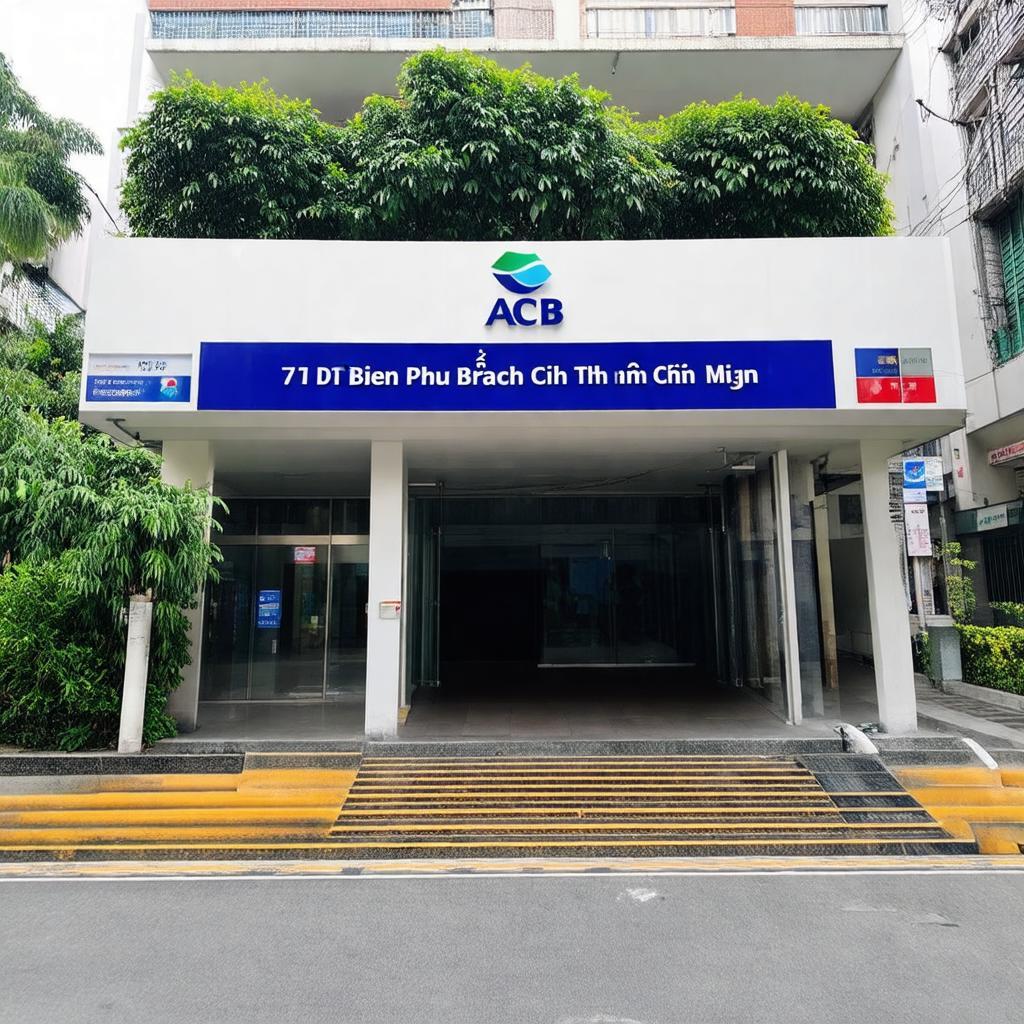 Bên ngoài chi nhánh ngân hàng ACB Bình Thạnh tại số 71 Điện Biên Phủ, cung cấp cái nhìn tổng quan về vị trí