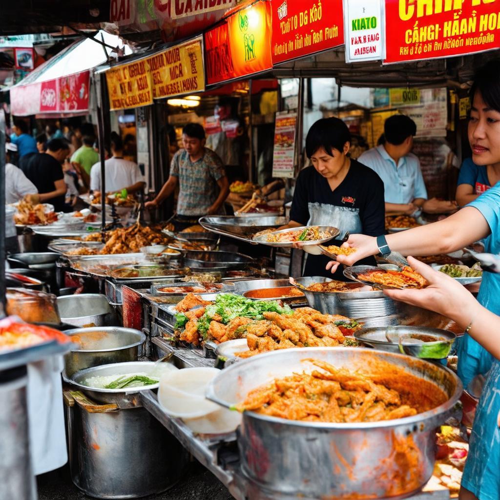 Quán ăn bình dân và gánh hàng rong bán đồ ăn vặt bên trong và xung quanh khu vực Chợ Đa Kao.