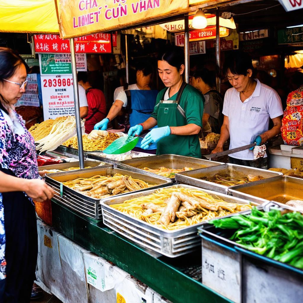 Các quầy hàng bán đồ ăn vặt và món ăn đường phố tại Chợ Hải Mỹ Thuận An