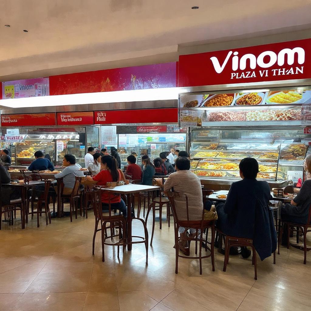 Khu ẩm thực đa dạng với nhiều gian hàng và nhà hàng tại Vincom Plaza Vị Thanh.