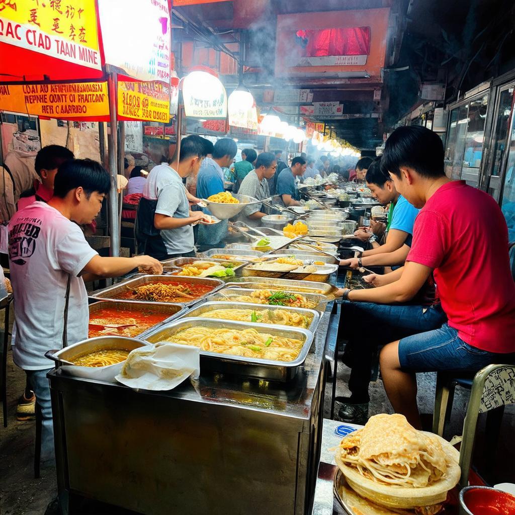 Ẩm thực đường phố Chợ Căn Cứ 26 với các món ăn như bún, phở, bánh xèo và đồ ăn vặt