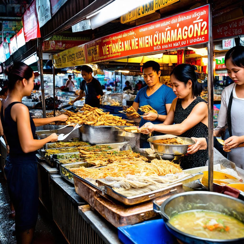 Hình ảnh các sạp hàng bán đồ ăn vặt, ẩm thực đường phố hấp dẫn tại chợ Sài Gòn