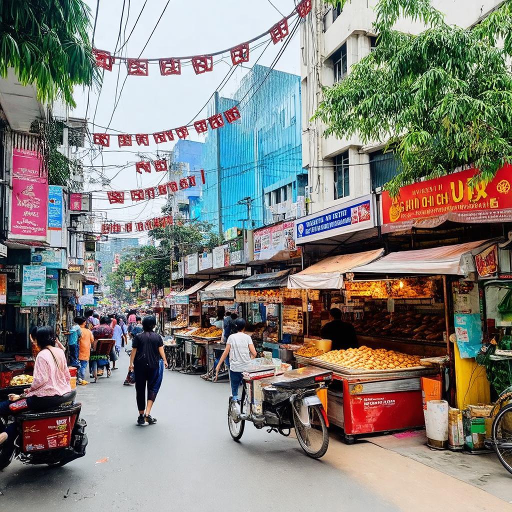Hình ảnh minh họa các quán ăn và quán cà phê sôi động gần Trường ĐH Công Nghiệp TP HCM tại 12 Nguyễn Văn Bảo