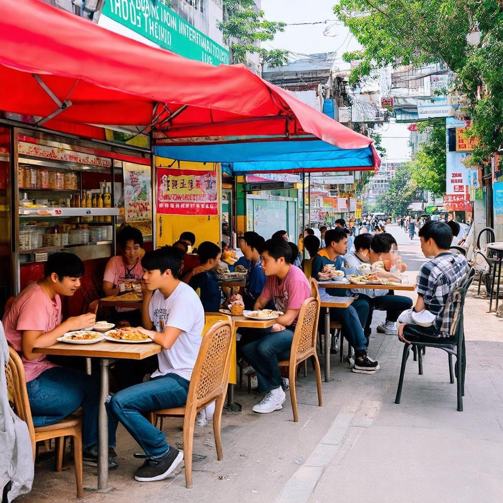 Khu ẩm thực đường phố nhộn nhịp gần Đại học Quốc Tế Hồng Bàng