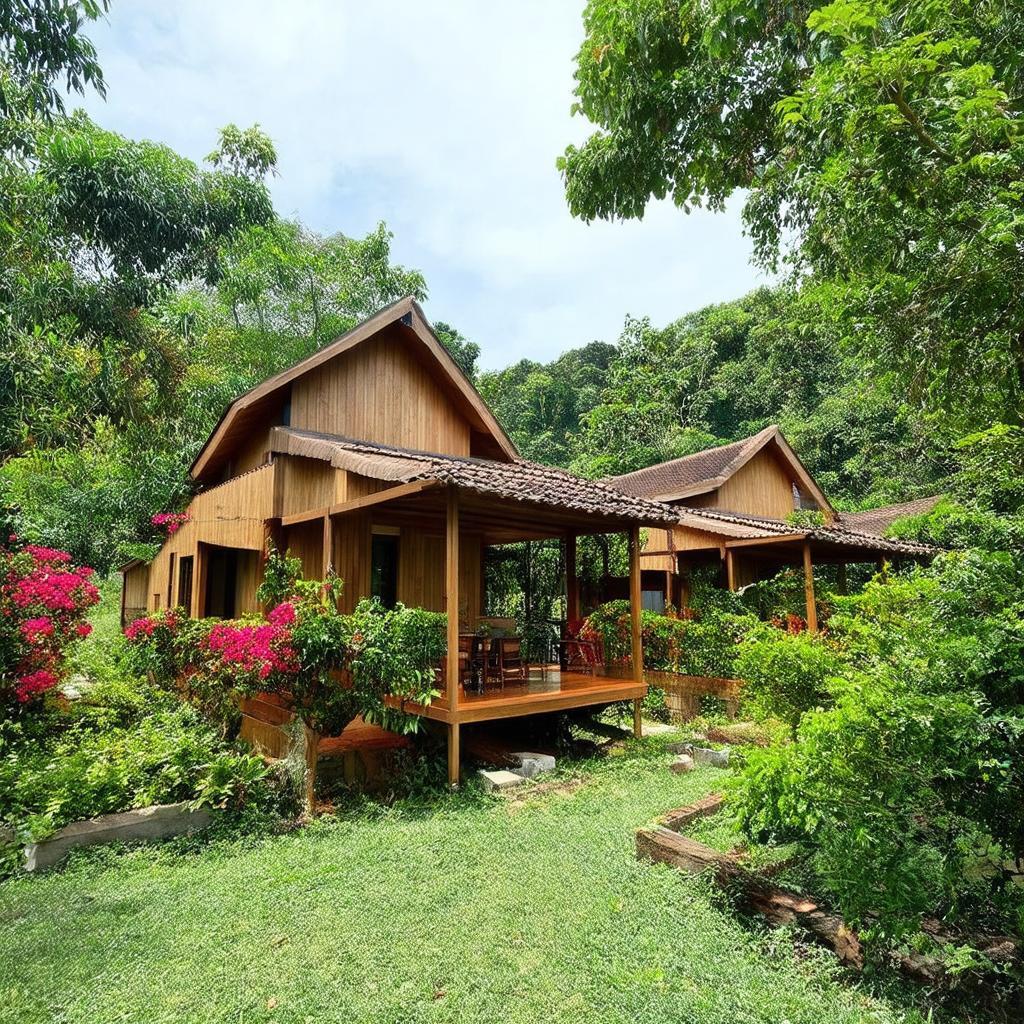 Khung cảnh bên ngoài Bungalow An Mộc Gia Đà Lạt thanh bình giữa thiên nhiên