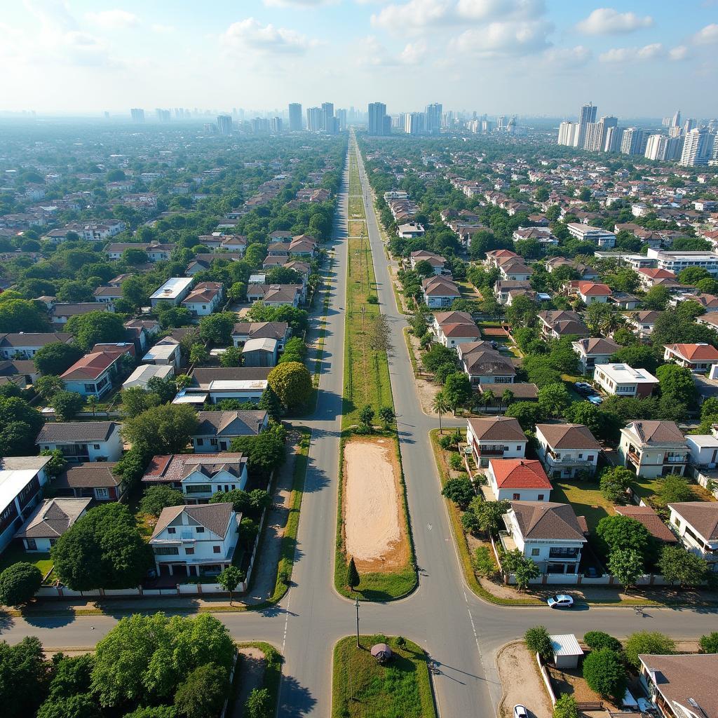 Toàn cảnh phát triển đô thị tại An Phú Tây, Bình Chánh, TP HCM với nhà cửa và đường sá khang trang.