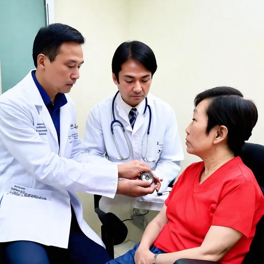 Bác sĩ chuyên khoa hô hấp đang thăm khám cho bệnh nhân.