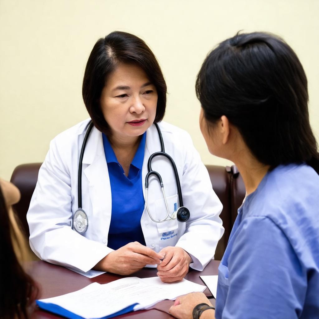 Bác sĩ Nguyễn Thị Nhã đang khám bệnh và tư vấn cho bệnh nhân tại phòng khám.