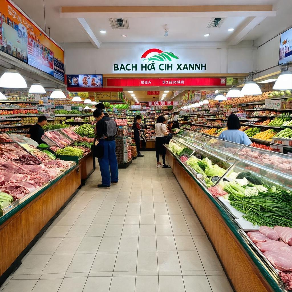 Khu vực trưng bày thực phẩm tươi sống đa dạng tại Bách Hóa Xanh 125 Bùi Đình Tuý.