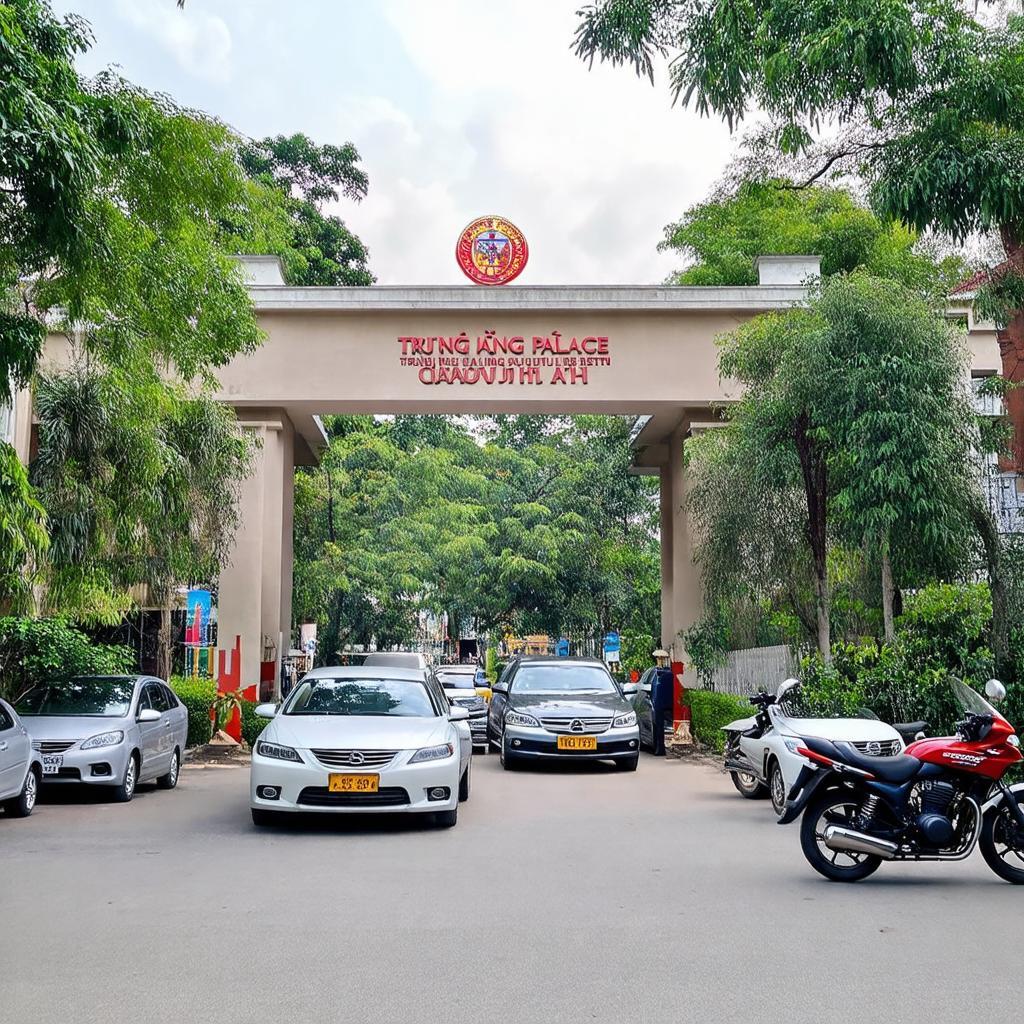 Khu vực đỗ xe và lối vào Trống Đồng Palace Cảnh Hồ, chuẩn bị cho sự kiện đông khách