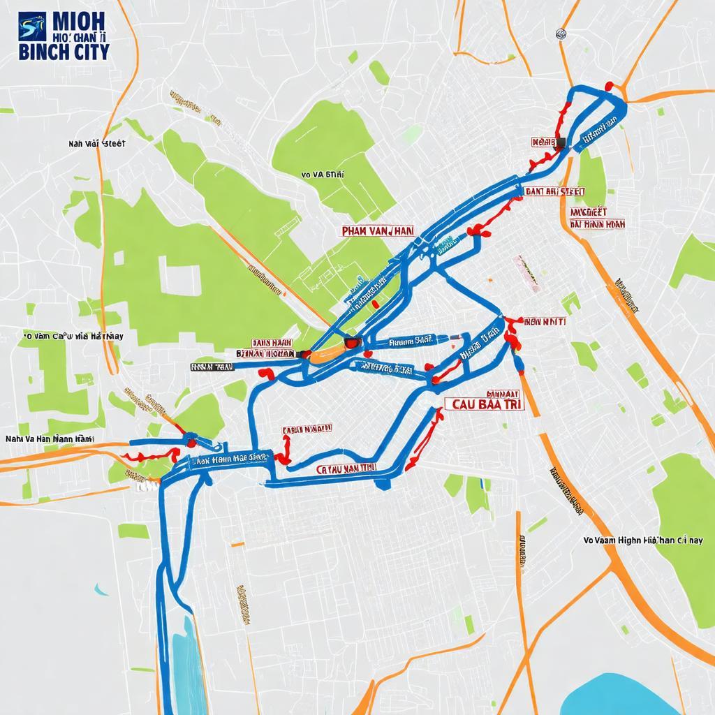 Bản đồ minh họa đường đi từ trung tâm TP HCM đến Cầu Ba Tri, Bình Chánh