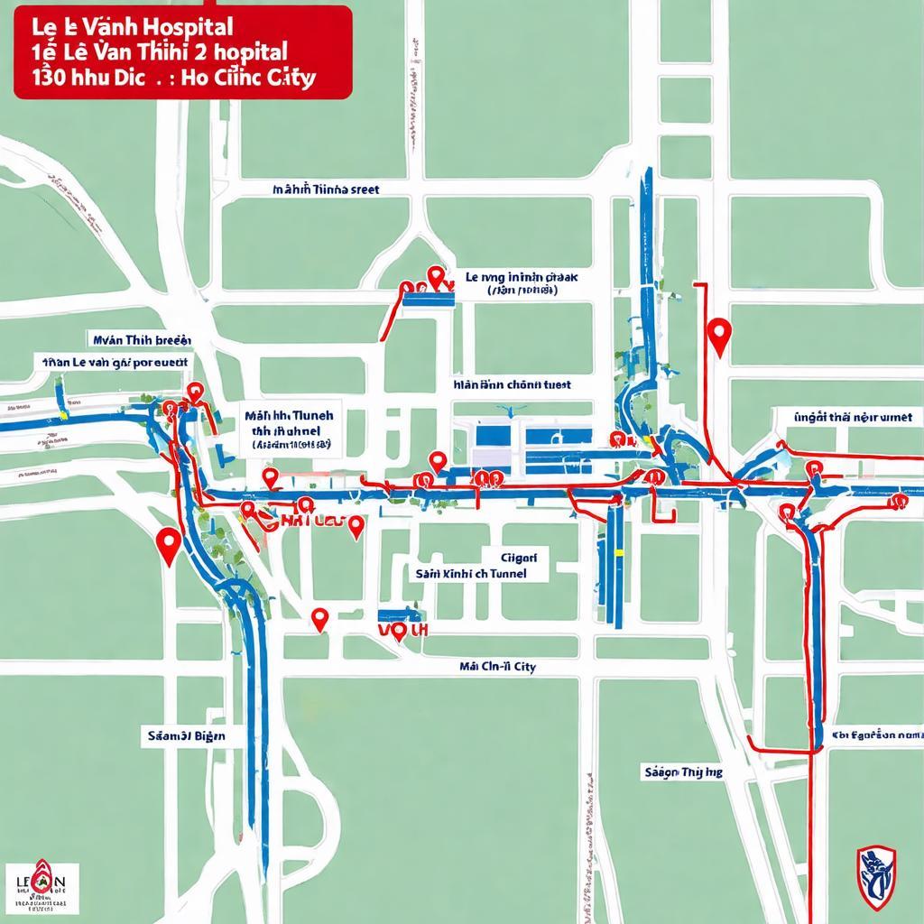 Bản đồ minh họa đường đi đến Bệnh viện Quận 2 Lê Văn Thịnh từ khu vực trung tâm hoặc các điểm lân cận.