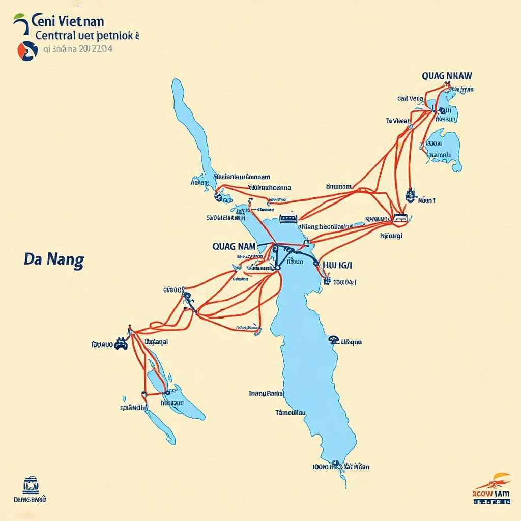 Bản đồ minh họa các tuyến xe khách kết nối Đà Nẵng với các tỉnh lân cận miền Trung.
