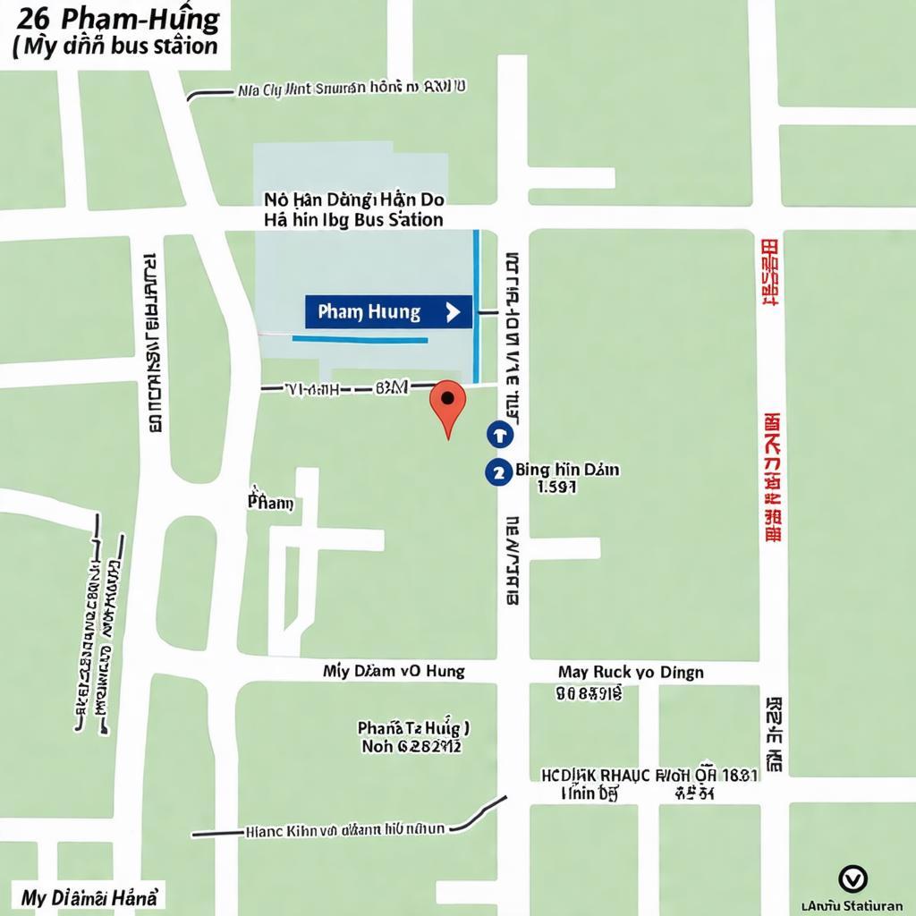 Bản đồ chỉ đường đến văn phòng Nhà xe Hùng Long số 26 Phạm Hùng, gần bến xe Mỹ Đình.