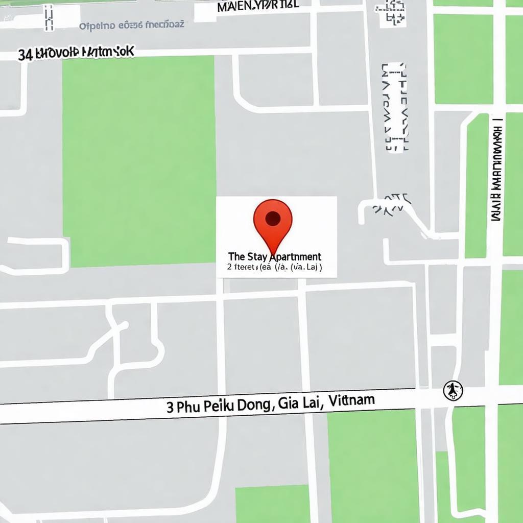 Bản đồ chỉ dẫn vị trí The Stay Apartment tại 34 Phù Đổng, trung tâm Pleiku, Gia Lai.