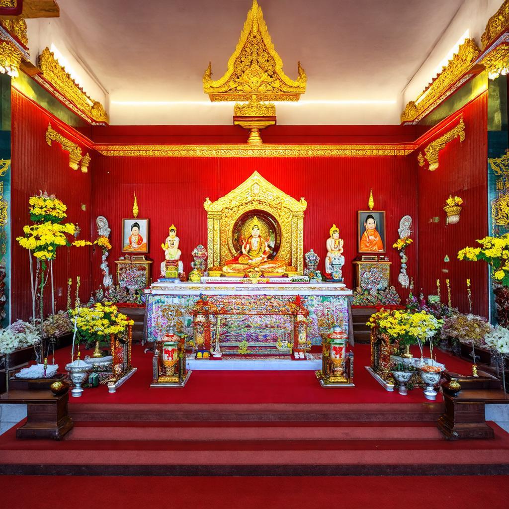 Bàn thờ Ông Cù và cô Võ Thị Sáu bên trong ngôi miếu, thể hiện sự dung hợp tín ngưỡng độc đáo.