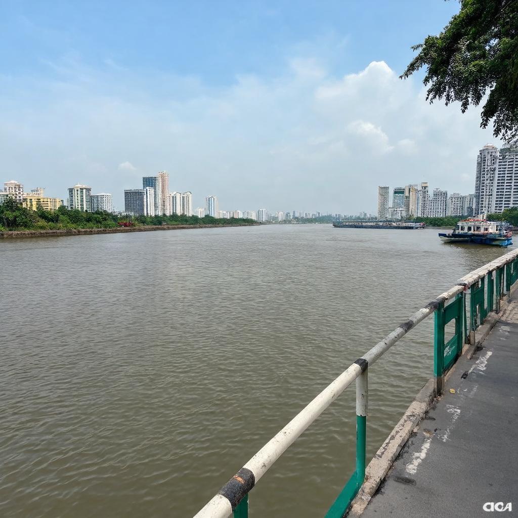 Bến phà Phước Khánh Nhà Bè, cảnh quan sông nước yên bình nhìn từ bến phà.