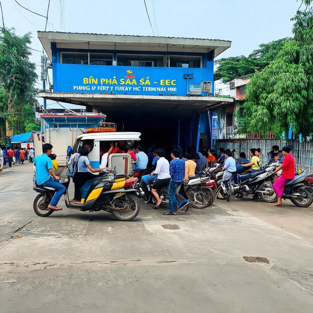 Hình ảnh Bến Phà Sa Đéc, Đường Lê Lợi tấp nập người và xe máy di chuyển qua sông Cái Nhum.