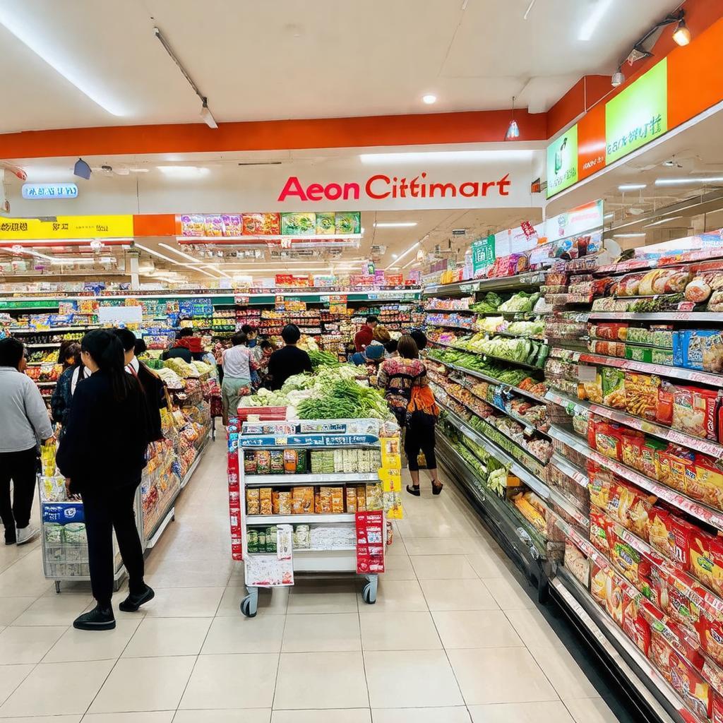 Bên trong siêu thị Aeon Citimart Nguyễn Trãi với đa dạng sản phẩm, đặc biệt hàng nhập khẩu.