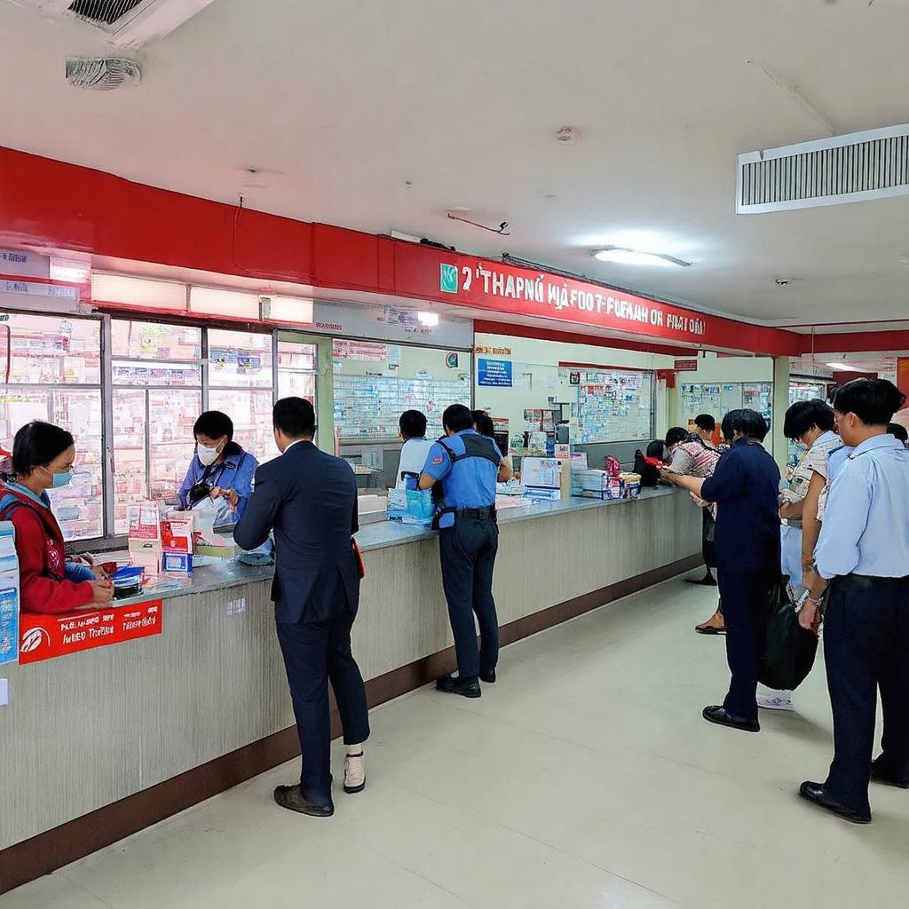 Bên trong Bưu điện Bình Thạnh 3 Phan Đăng Lưu với quầy giao dịch và khách hàng