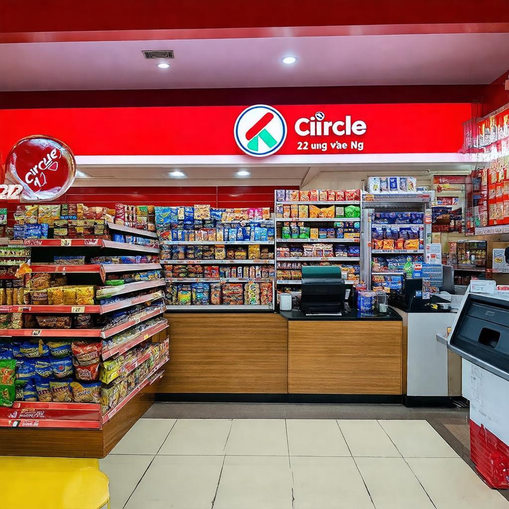 Bên trong cửa hàng Circle K Đặng Văn Ngữ với các kệ hàng và quầy thu ngân