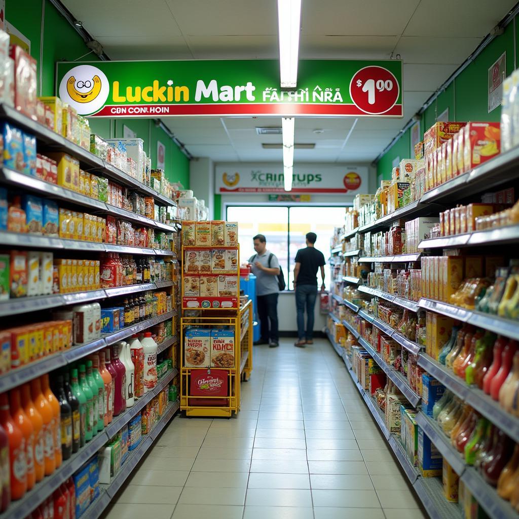 Bên trong cửa hàng Luckin Mart 4 Yên Xá với các kệ hàng đầy đủ sản phẩm