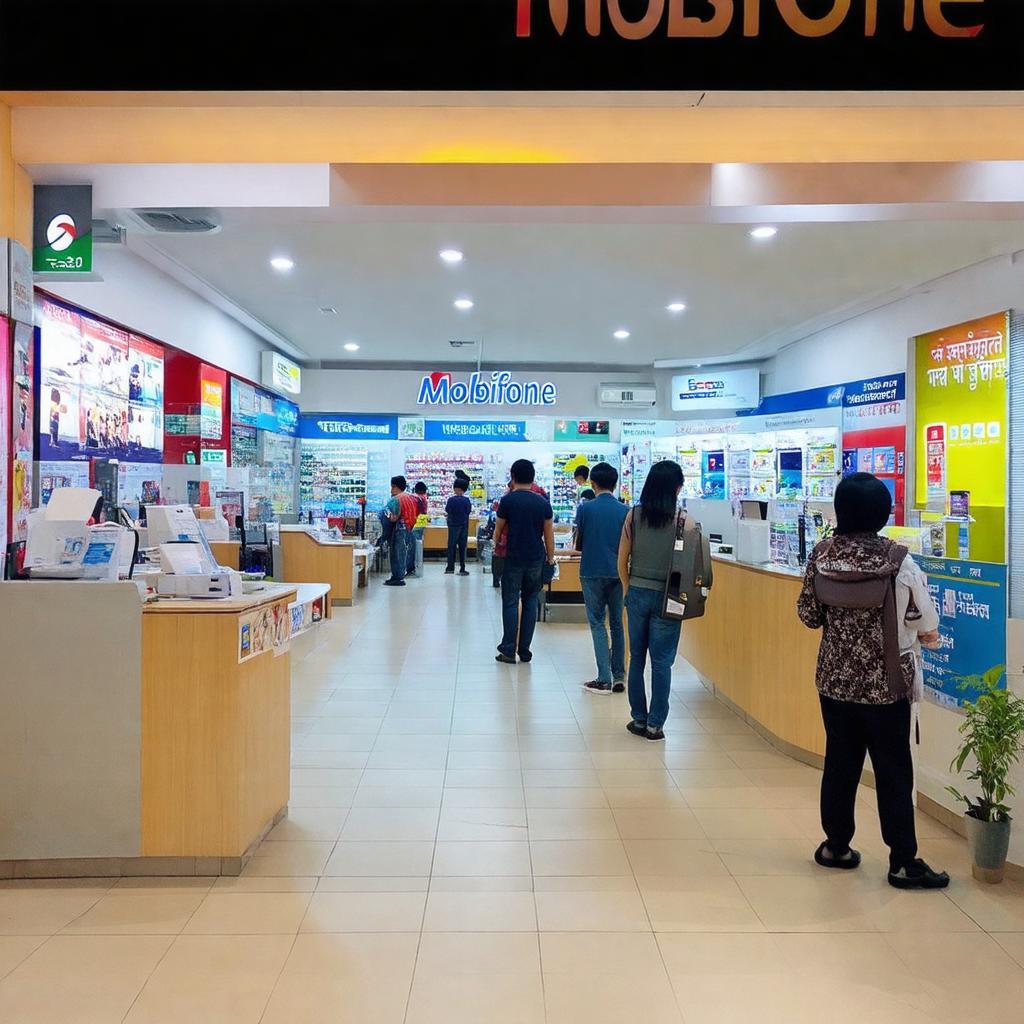 Không gian bên trong điểm giao dịch Mobifone tại 213 Xã Đàn, Đống Đa, Hà Nội lúc vắng khách