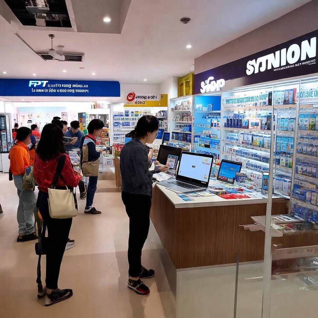Canh ben trong FPT Shop Quy Nhon 269 Le Hong Phong khu trai nghiem