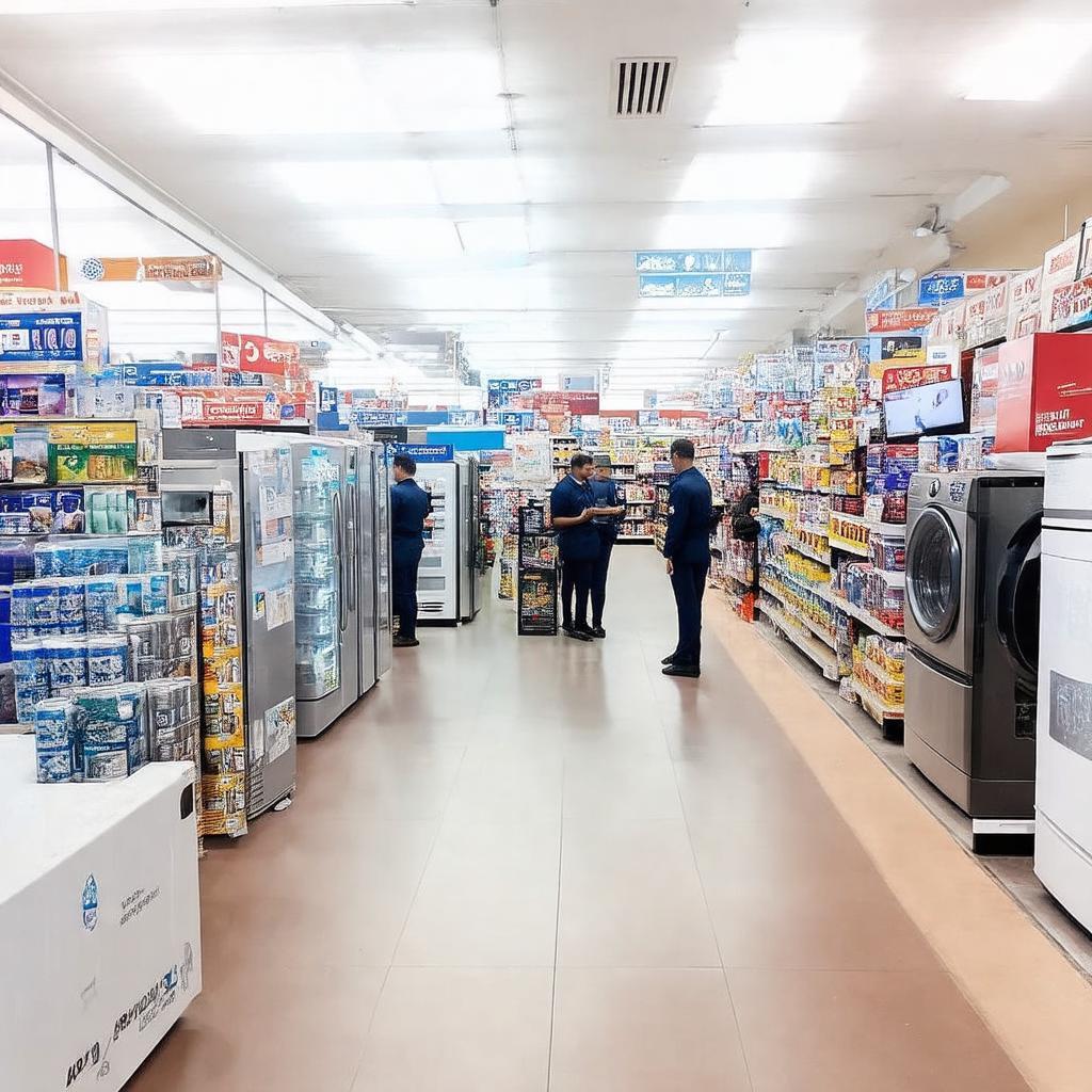 Bên trong siêu thị Nguyễn Kim An Lạc trưng bày đa dạng sản phẩm điện máy, gia dụng.