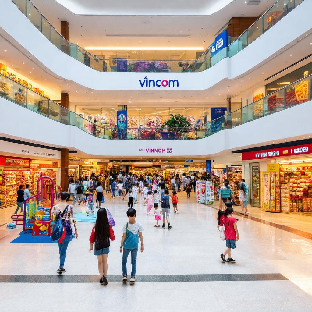 Không gian bên trong Siêu thị Vincom Lê Văn Việt với các gian hàng và khu vui chơi