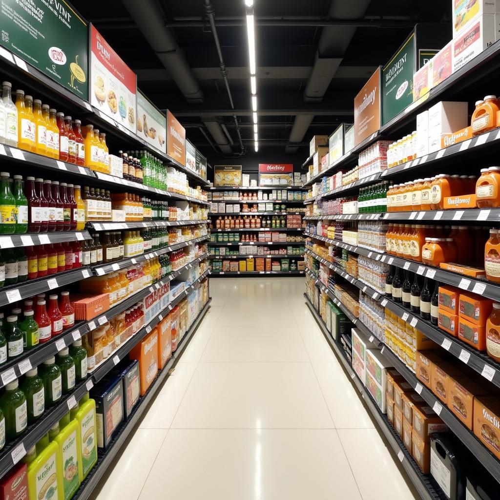 Bên trong cửa hàng VinMart Ngõ 68A Võ Chí Công, Tây Hồ với các kệ hàng được sắp xếp gọn gàng