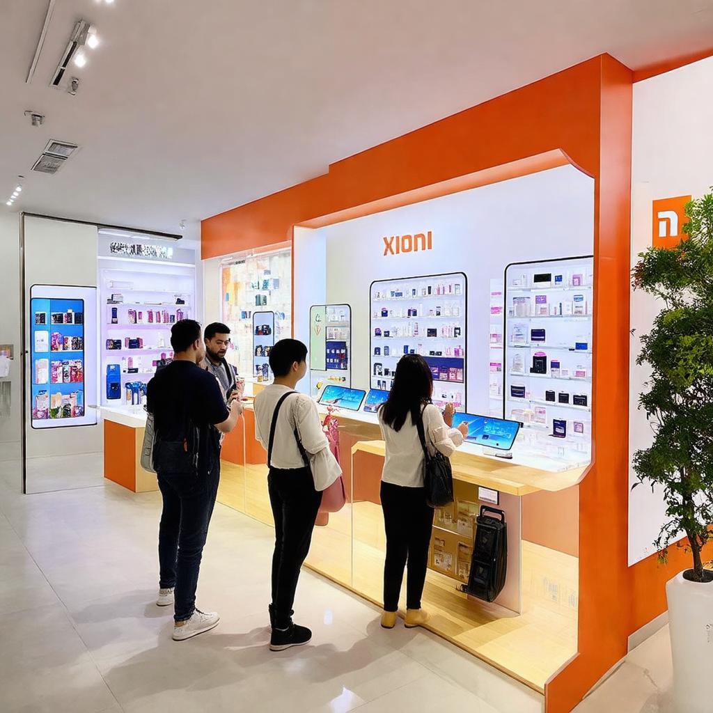 Không gian bên trong cửa hàng Xiaomi 1035 Trần Hưng Đạo trưng bày sản phẩm và khu vực trải nghiệm