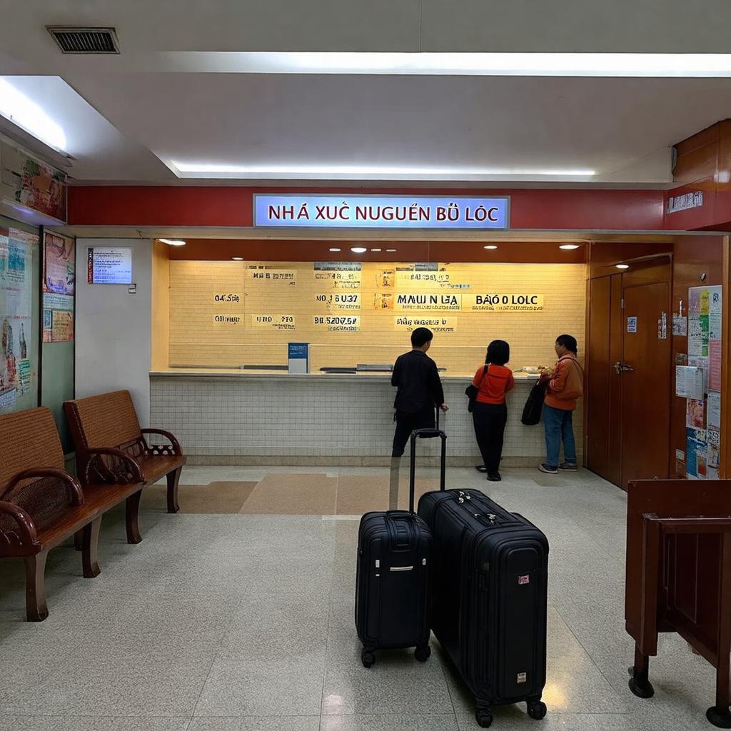 Toàn cảnh bên trong văn phòng Nhà xe Đức Nguyên tại Bảo Lộc khi hành khách chờ xe