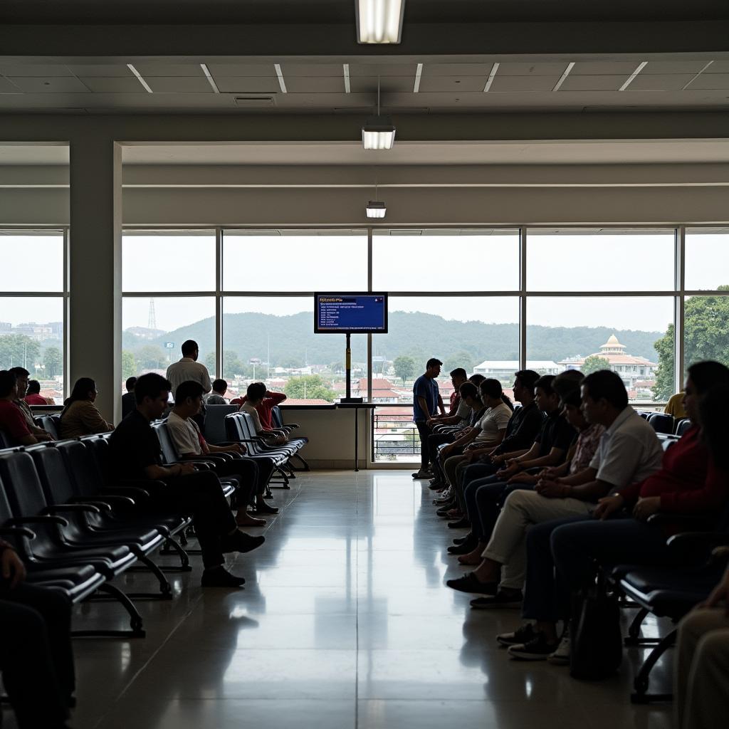 Hình ảnh bên trong khu vực chờ của trạm xe Phương Trang Huế, thể hiện sự sạch sẽ và tiện nghi