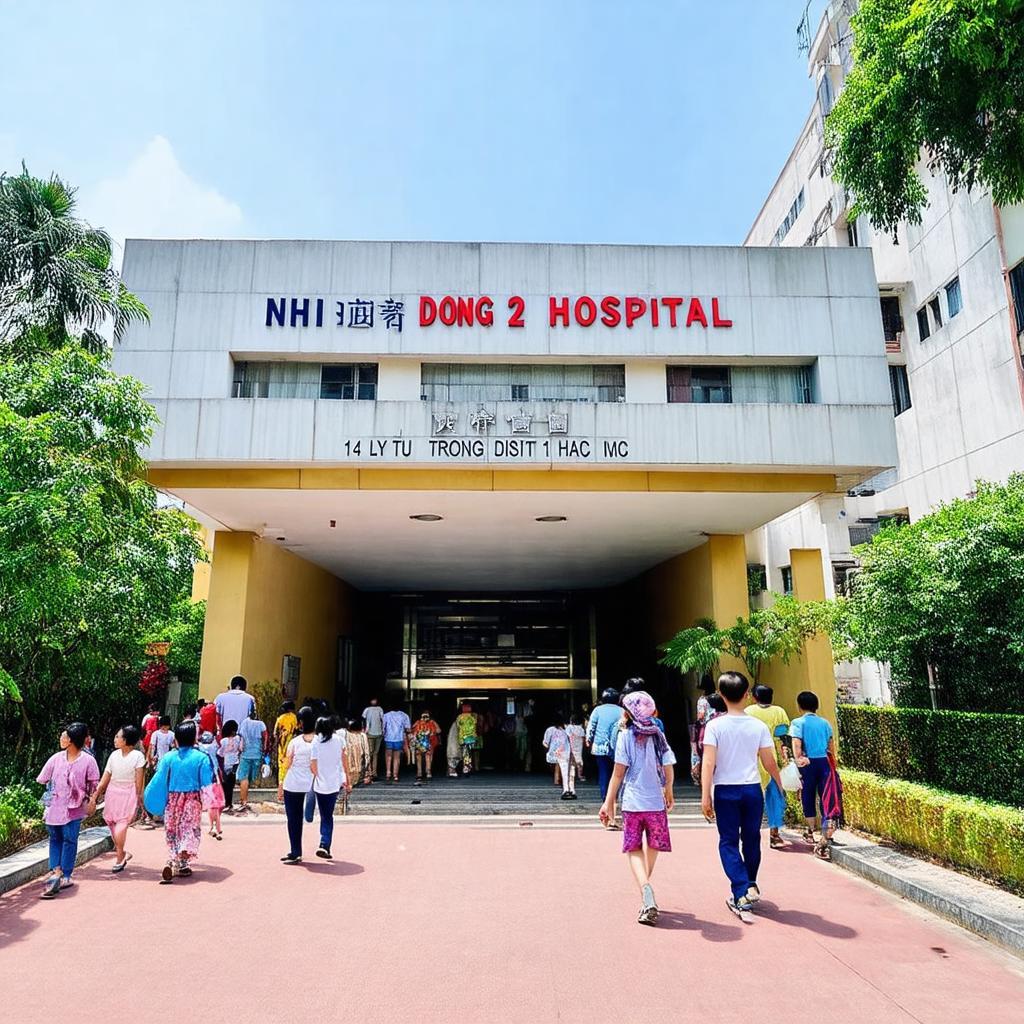 Ngoại cảnh Bệnh viện Nhi Đồng 2 đông đúc bệnh nhi và phụ huynh chờ khám tại Quận 1 TP.HCM