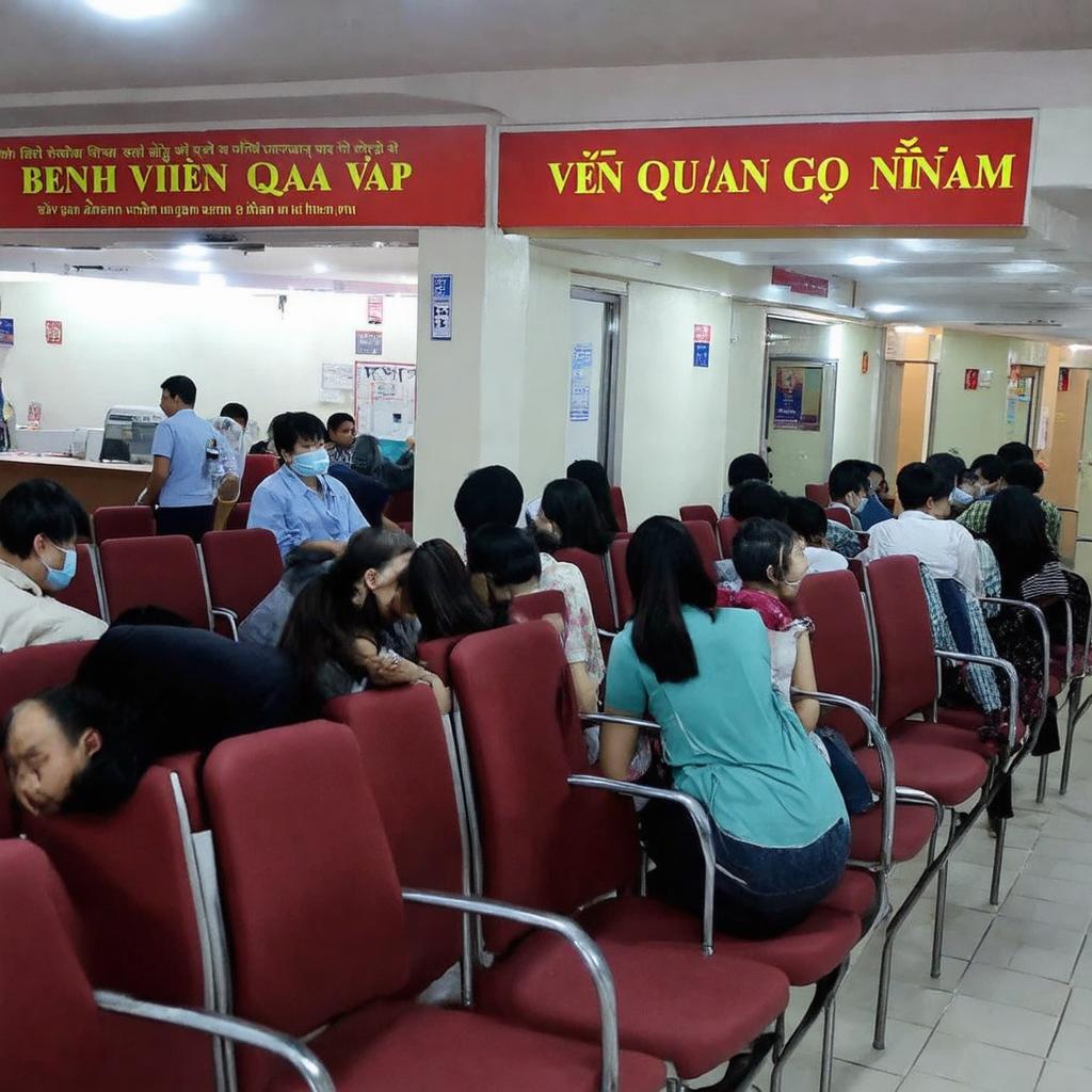 Khu vực phòng chờ đông đúc tại Bệnh viện quận Gò Vấp, nơi bệnh nhân đợi khám.