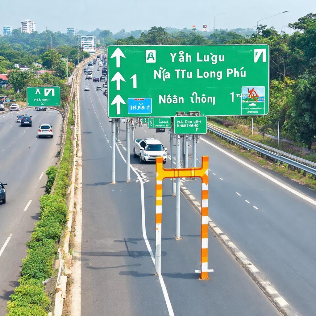 Biển báo giao thông và chỉ đường rõ ràng tại ngã tư Lương Phú, giúp người đi đường định hướng dễ dàng.