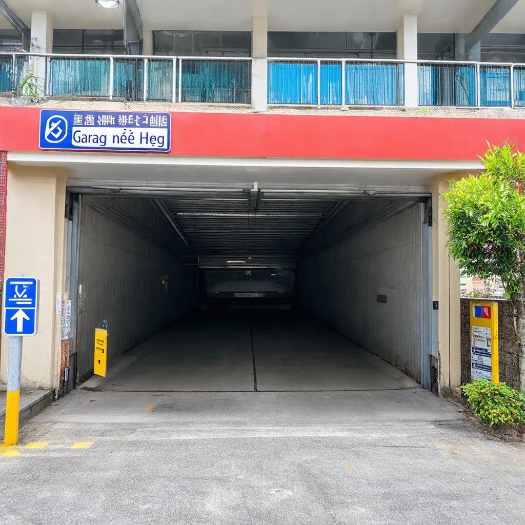 Biển báo chỉ dẫn hoặc lối vào Garage Quê Hương 129 Nguyễn Hữu Cảnh Bình Thạnh